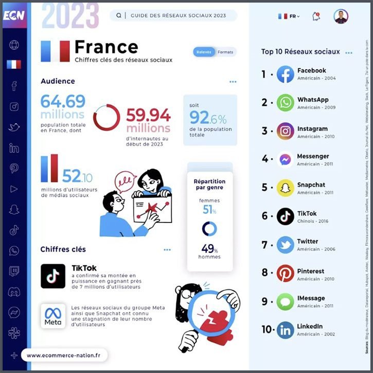 Infographie sur l'utilisation des réseaux sociaux en France