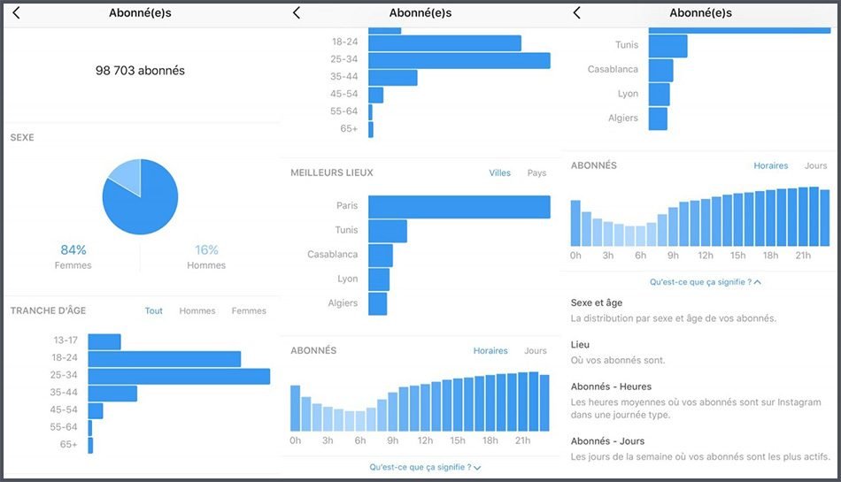 Capture d'écran des outils d'analyse Instagram Insights