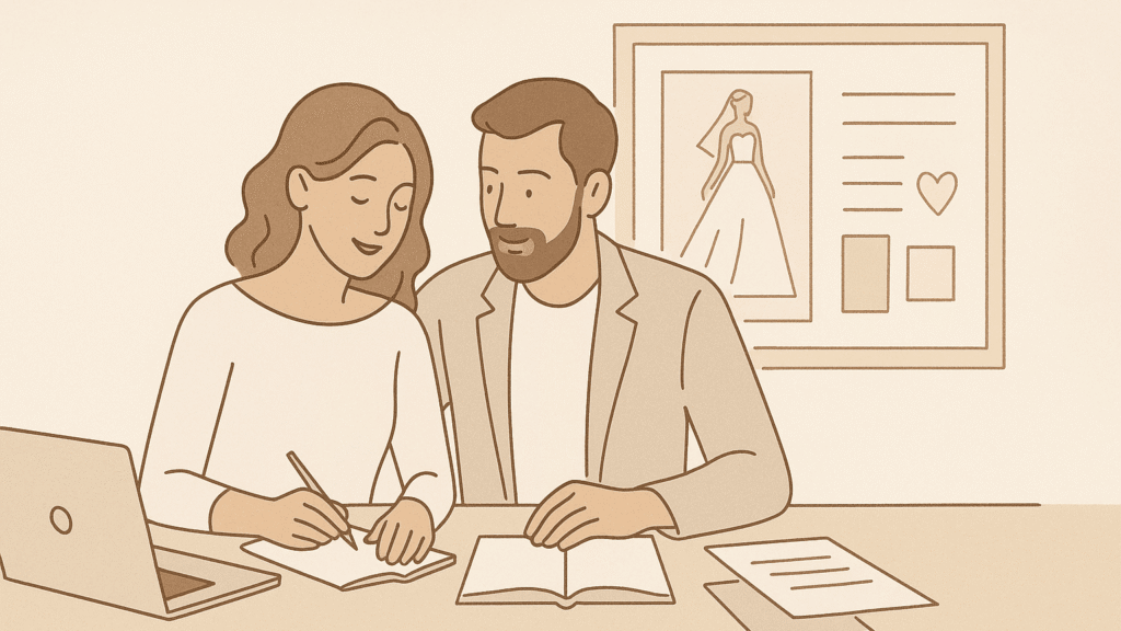 Illustration d'un couple qui organise son mariage