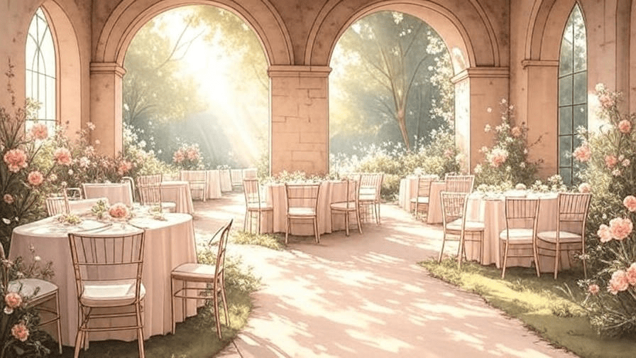 Illustration de la salle du dîner d'un lieu de réception