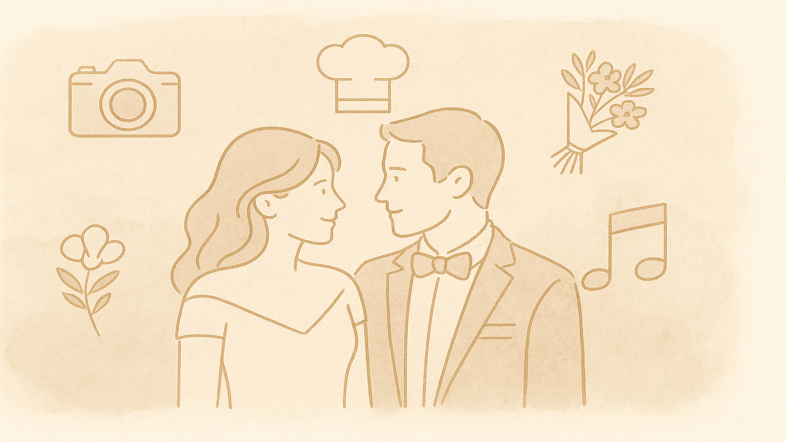 Illustration d'un couple qui réfléchit à son équipe de prestataires de mariage