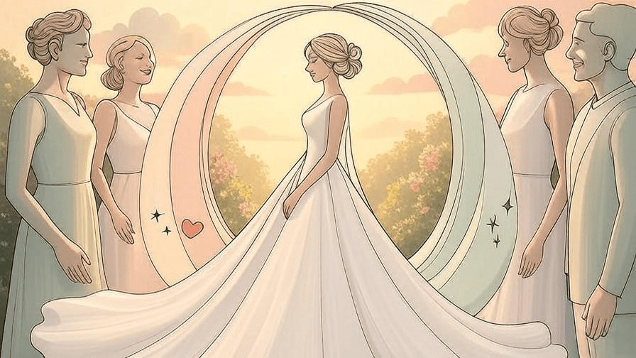 Illustration d'une mariée entourée de ses proches