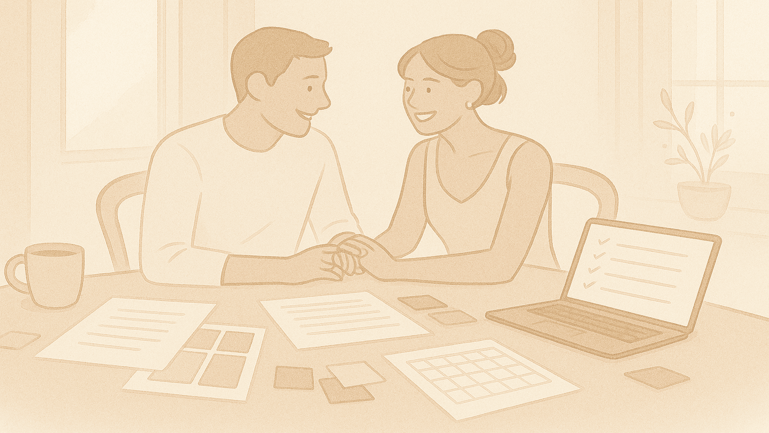 Illustration d'un couple qui organise son mariage