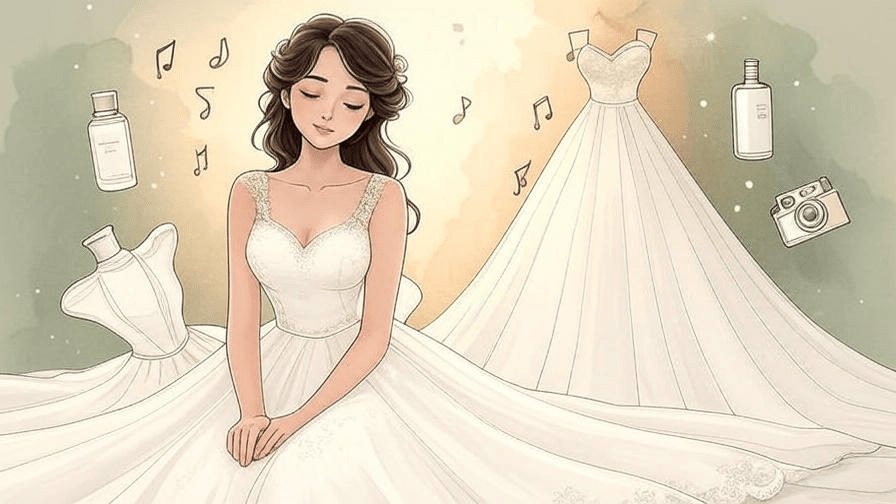 Illustration d'une mariée qui est détendue et qui écoute de la musique
