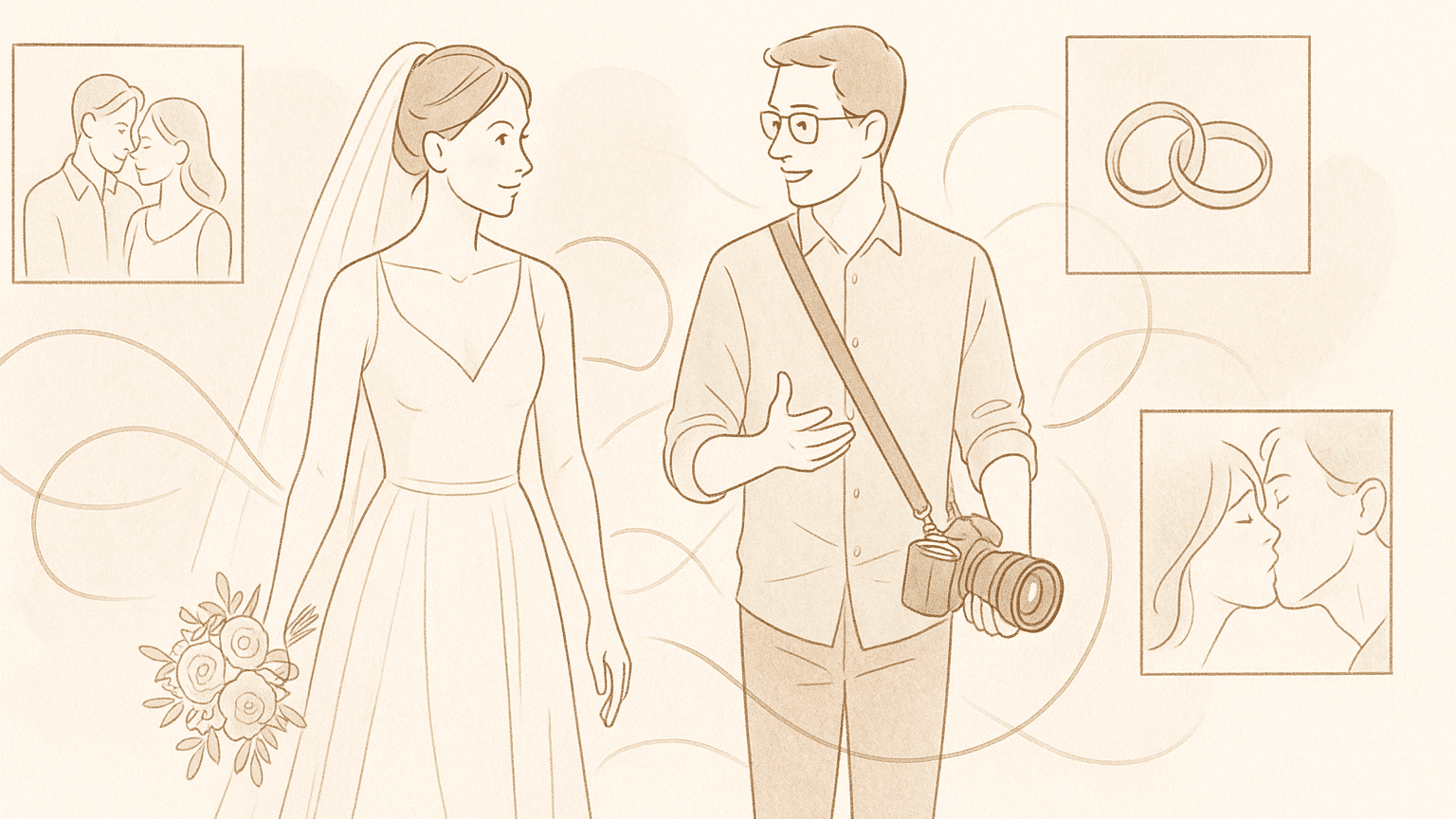 Une mariée discute avec un photographe de mariage